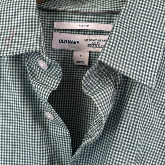 NWT Old Navy Signature Shirt Slim fit Men’s Medium Long Sleeve Green & White - Picture 4 of 4